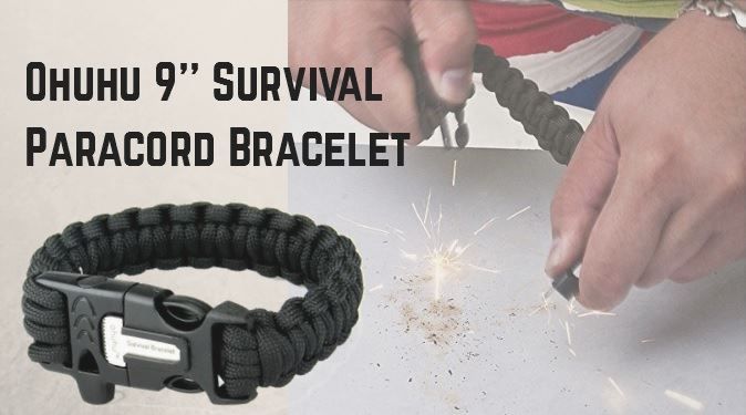 браслет для выживания Ohuhu® 9'' Survival Paracord Bracelet with Flint Fire Starter